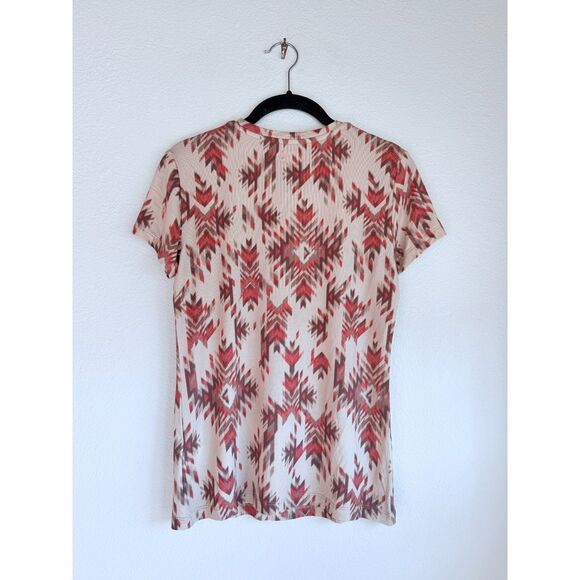 NWT L'Agence Ressi Fitted Crew Neck Short Sleeve Tee in Tan Multi Ganado Print S - Picture 9 of 14